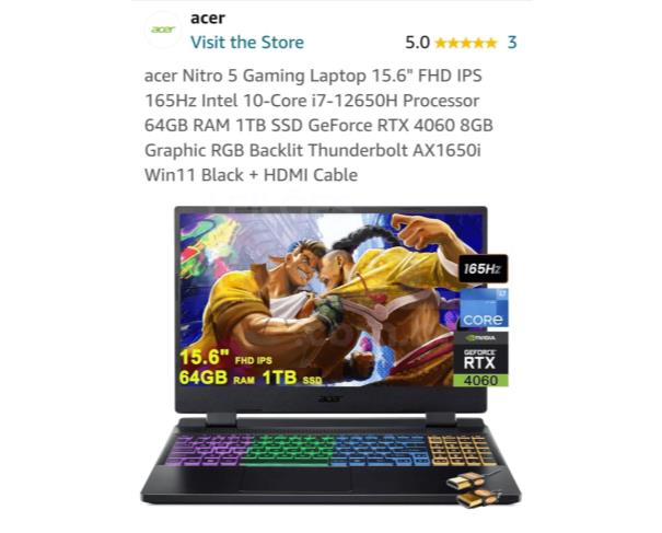 Foto de ITAÚNA/MG - NOTEBOOK ACER - PROCESSADOR INTEL CORE i7 - PLACA DE VIDEO INVIDIA GEFORCE RTX - ( NITRO 5 ) 165HZ 64GB