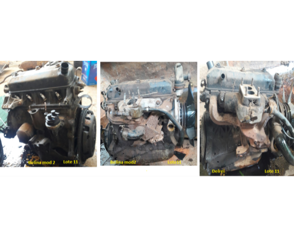 Foto de Sucatas composta por motores, peças de veículos e placas de trânsito.