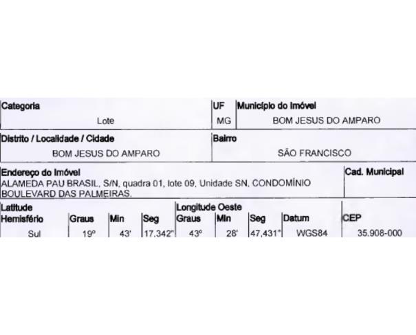 Foto de BOM JESUS DO AMPARO/MG — Terreno 864,92m² (F18311)